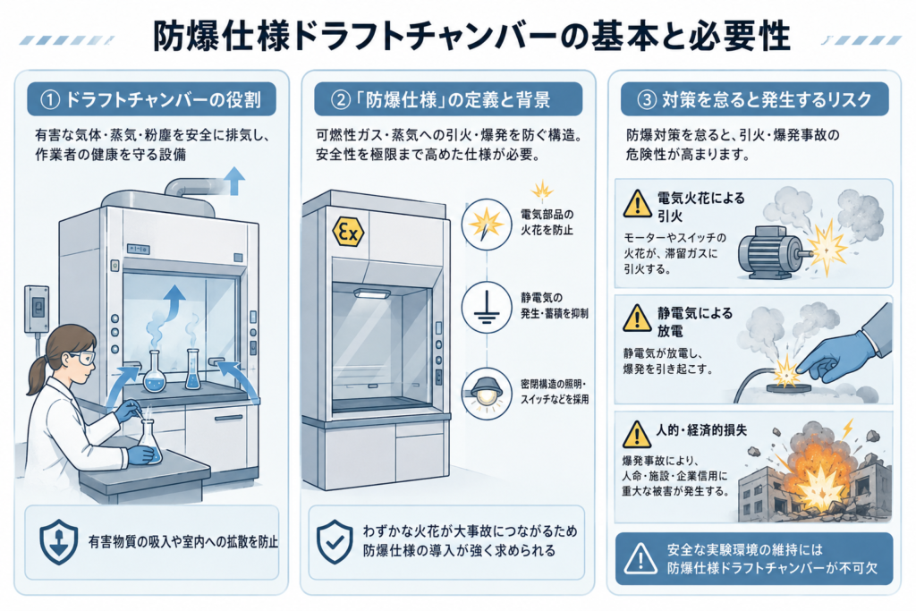  防爆仕様ドラフトチャンバーとは？基本知識と必要性