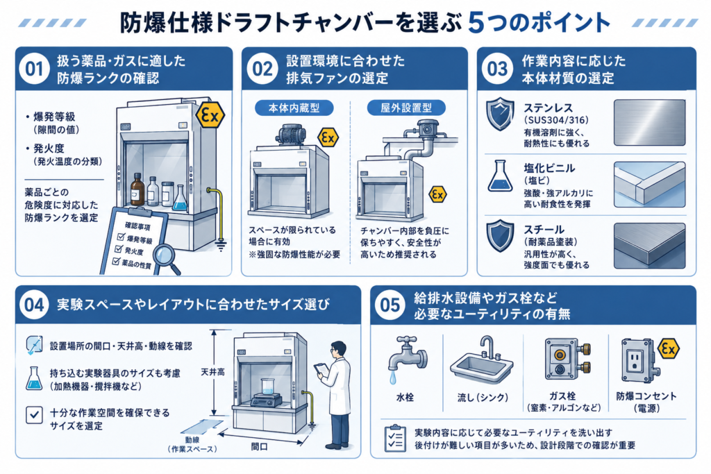 防爆仕様ドラフトチャンバーを選ぶ5つのポイント