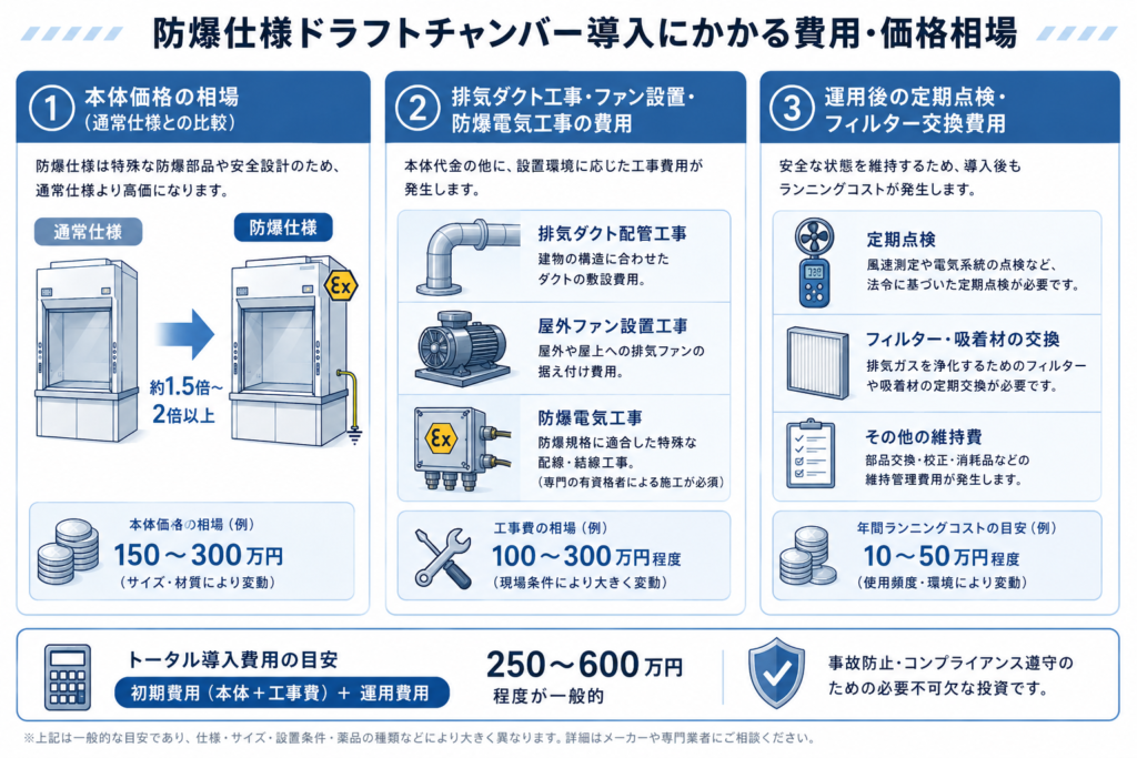 防爆仕様ドラフトチャンバー導入にかかる費用・価格相場