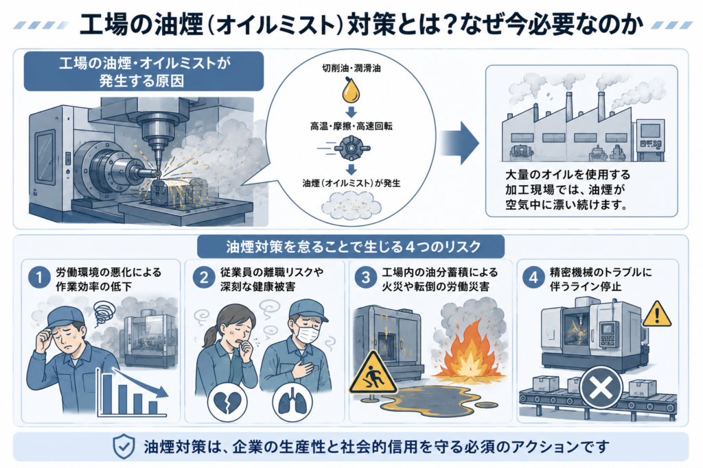 工場の油煙（オイルミスト）対策とは？なぜ今必要なのか