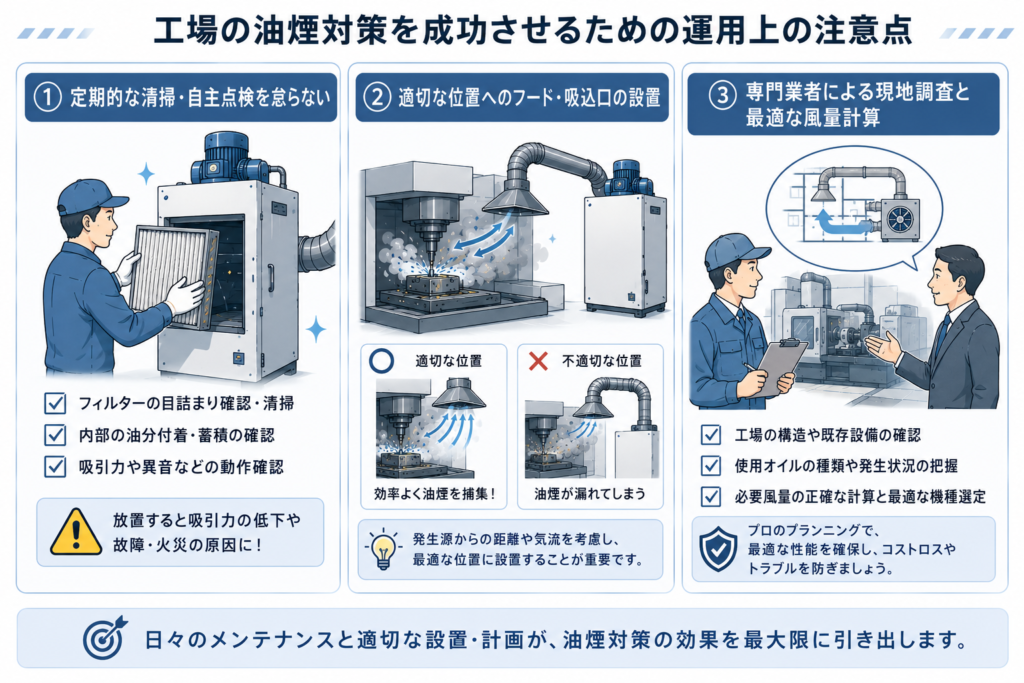 工場の油煙対策を成功させるための運用上の注意点