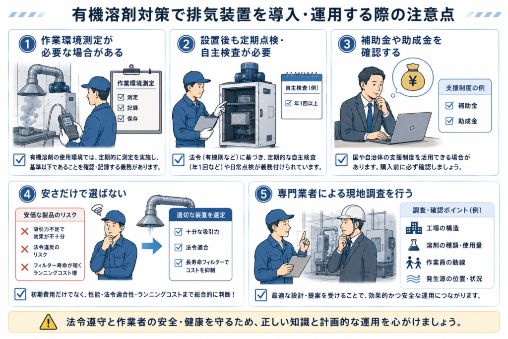 有機溶剤対策で排気装置を導入・運用する際の注意点