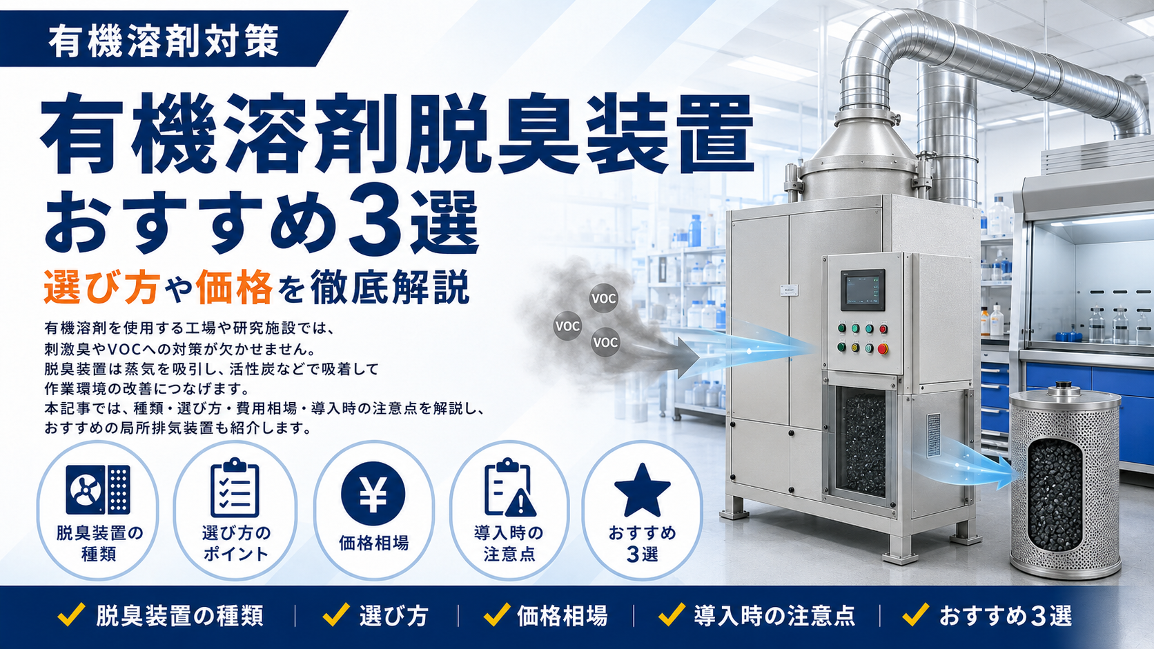 有機溶剤脱臭装置おすすめ3選｜選び方や価格を徹底解説