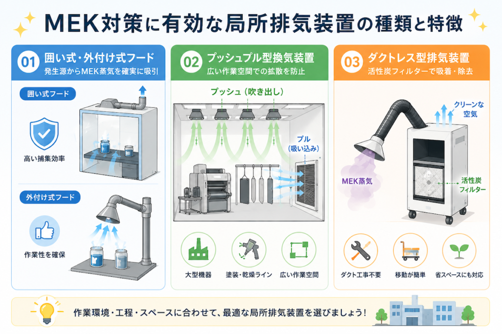 MEK対策に有効な局所排気装置の種類と特徴