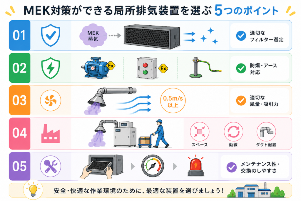 MEK対策ができる局所排気装置を選ぶ5つのポイント